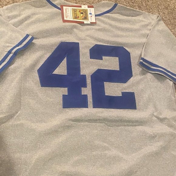 Mitchell & Ness Gray and Blue Jackie Robinson Dodgers Jersey - Picture 3 of 5